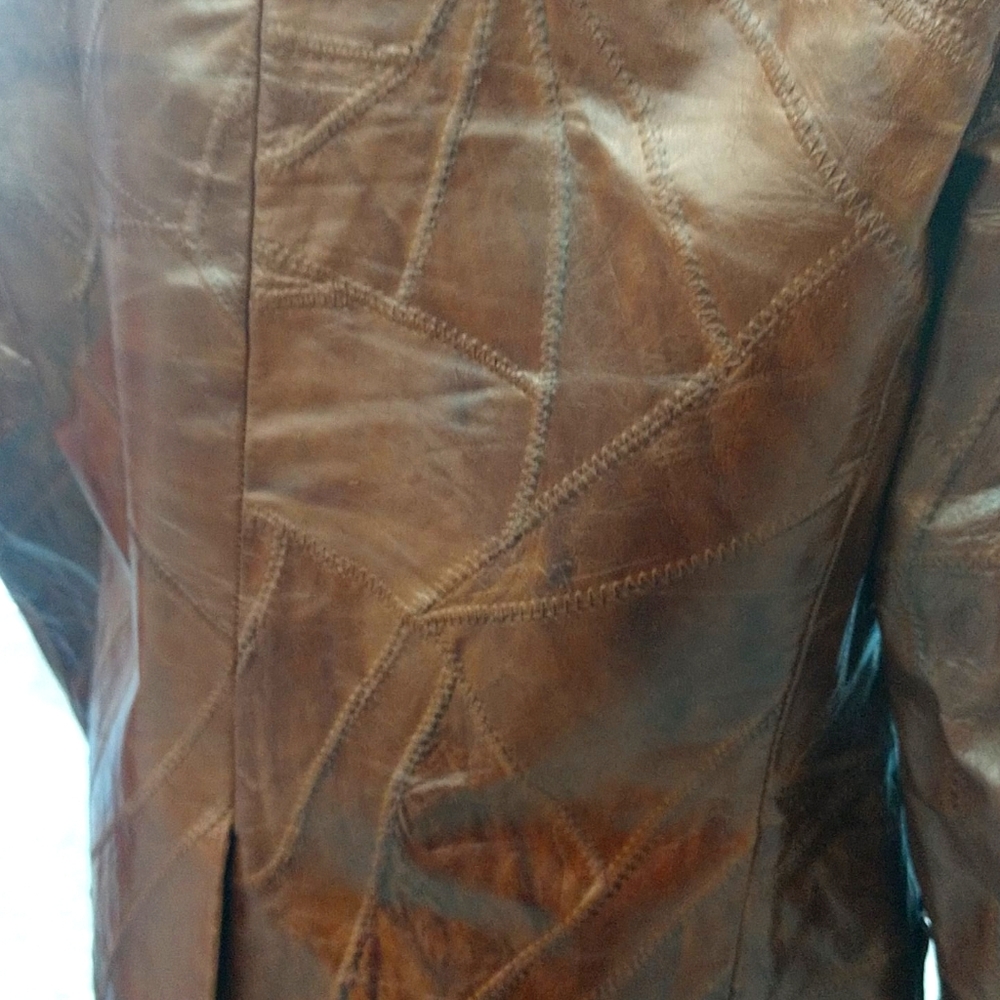 Vintage Brown Patch Work Leather Jacket. - image 5